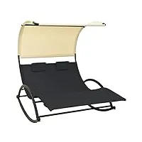 vidaxl chaise longue double avec auvent bain de soleil de patio transat de terrasse chaise longue d'extérieur jardin textilène noir et crème