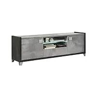 altobuy hoffman - meuble tv 2 portes 160cm gris aspect pierre avec led