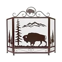 bestgiftever grille de cheminée rustique en métal marron foncé avec motif de bison américain et de montagne
