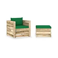 vidaxl salon de jardin 2 pcs avec coussins meubles d'extérieur mobilier de patio meubles de terrasse mobilier de jardin bois imprégné de vert