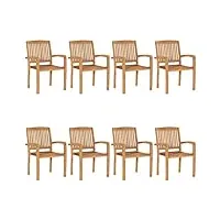 vidaxl 8x bois de teck solide chaises de jardin empilables fauteuils de salle à manger d'extérieur chaises de patio fauteuils de terrasse