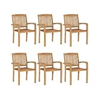 vidaxl 6x bois de teck solide chaises de jardin empilables fauteuils de salle à manger d'extérieur chaises de patio fauteuils de terrasse