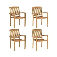 vidaxl 4x bois de teck solide chaises de jardin empilables fauteuils de salle à manger d'extérieur chaises de patio fauteuils de terrasse