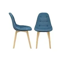 lot de 2 chaises de salle à manger design sièges rembourrés polyester pieds en bois de hêtre 86 x 53 x 47 cm bleu