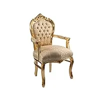 italux more light fauteuil baroque - style louis xiv° - chaise en acajou or et soie beige damassé pour chambre à manger, salon, bureau dim. h108 x 65 x 65 cm