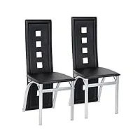 chaises de salle à manger élégantes lot de 2, chaise salle manger avec dossier de 58,5 cm de hauteur, chaise de salon en cuir pvc pour cuisine, salle à manger, jardin (2, noir)