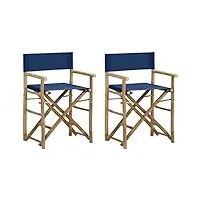 vidaxl 2x chaises pliables de directeur fauteuils de jardin chaises de metteur en scène d'extérieur fauteuils de véranda bleu bambou et tissu