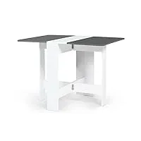 idmarket - table console pliable edi 2-4 personnes bois blanc plateau gris 103 x 76 cm