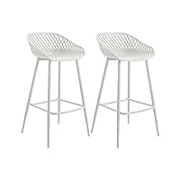 idimex lot de 2 tabourets de bar irek chaise haute pour cuisine ou comptoir au design retro avec accoudoirs, en plastique et métal blancs, hauteur d'assise 75 cm