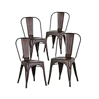 benyled lot de 4 chaises de salle à manger empilables en métal style industriel vintage, convient pour une utilisation intérieure et extérieure, chaise de jardin, glaçage