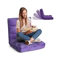 relax4life fauteuil bas multiposition réglable en 14 angles, chauffeuse convertible fauteuil paresseux 1 place adulte rembourré charge 120kg, 105x57x15cm(molleton de corail, violet)