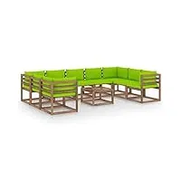 vidaxl salon de jardin 10 pcs avec coussins mobilier de patio mobilier de jardin ensemble de meubles d'extérieur meubles de terrasse vert vif