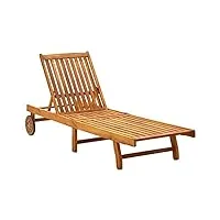 vidaxl bois d'acacia solide chaise longue bain de soleil de jardin chaise longue de patio transat de terrasse piscine balcon extérieur