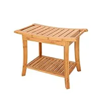 relaxing day banc de salle de bain en bambou avec accoudoirs en bois, rangement à deux niveaux (stool 61 x 30 x 45 cm)