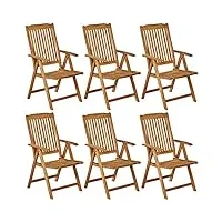 garland set de 6 chaises de jardin bari pliables bois teck certifié svlk massif fauteuils réglables 5 positions accoudoirs chaise jardin terrasse balcon