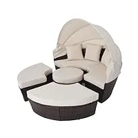vonluce bain de soleil salon de jardin extérieur chaises lounges lit de jour modulables 5pcs avec auvent rétractable oreillers pour jardin terrasse balcon, beige