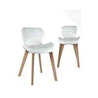 kayelles lot de 2 chaises de salle à manger scandinaves capitonnées simili pieds bois fati (blanc)