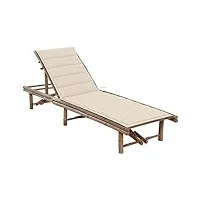 vidaxl chaise longue de jardin avec coussin bambou chaise longue de patio bain de soleil d'extérieur transat de terrasse plage piscine