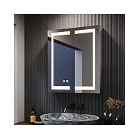 sonni armoire de salle de bain à miroir avec éclairage - 60 cm de large - anti-buée - led - avec éclairage et prise - 2 portes - avec interrupteur tactile - blanc froid/blanc neutre/blanc chaud