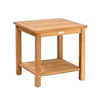 casaria table d'appoint modèle vigo 45 x 45 cm en bois de teck robuste certifié svlk résistante aux intempéries 2 compartiments de stockage jardin