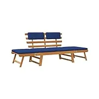 vidaxl bois solide d'acacia banc de jardin avec coussins 2-en-1 meuble d'extérieur banc de patio lit de bronzage terrasse véranda 190 cm