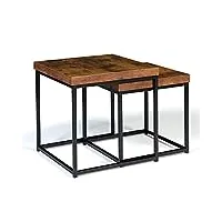 idmarket - lot de 2 tables basses gigognes dayton 40/45 effet vieilli design industriel