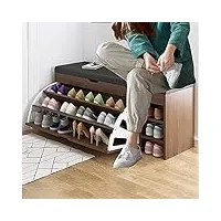 ggfhh banc à chaussures avec coussin ​meuble à chaussures en bois peu encombrant porte à rabat triple profondeur et siège en cuir écologique, pour salon chambre entrée,80 x 30 x 51 cm