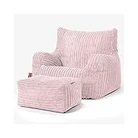 lounge pug, pouf fauteuil design avec repose-pied, poire, côtelé rose