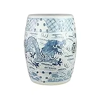 fine asianliving tabouret céramique bleu blanc dragon d33xh45cm peint À la main tabouret chinois de jardin table d'appoint en céramique chinois porcelaine tabouret oriental