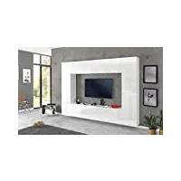 dmora Élément mural de salon, fabriqué en italie, base de meuble tv et éléments hauts et étagères, ensemble de salon moderne, 260x30h180 cm, couleur blanc brillant