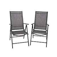 phivilla lot de 2 chaises de jardin avec cadre en aluminium, gris, 6 positions réglables, 7 positions assises, chaises pliantes, dossier haut, résistantes aux intempéries