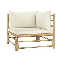vidaxl canapé d'angle de jardin avec coussins canapé d'angle de patio meuble de terrasse meuble de jardin extérieur blanc crème bambou