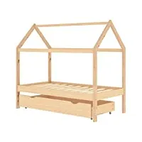 vidaxl cadre de lit pour enfant et un tiroir, lit simple avec sommier à lattes, lit pour enfant avec rangement chambre, bois pin massif 80x160 cm