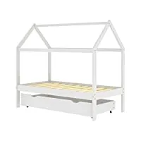 vidaxl bois de pin massif cadre de lit d'enfant avec un tiroir cabane de lit d'enfant sommier à lattes chambre à coucher maison intérieur 80x160 cm