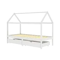 vidaxl pin massif cadre de lit d'enfant avec tiroirs cabane de lit d'enfant sommier à lattes chambre à coucher maison intérieur blanc 90x200 cm