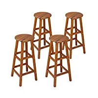 casaria® 4x tabourets de bar chaises hautes bois d'acacia assise ronde avec repose-pieds hauteur 76 cm style rustique