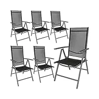 tectake® lot de 6 chaises de jardin pliantes avec accoudoirs chaises d´extérieur avec cadre en aluminium, dossier haut réglable 7 positions, résistante intempéries, pour salon de jardin exterieur