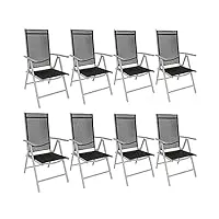 tectake® lot de 8 chaises de jardin pliantes avec accoudoirs chaises d'extérieur avec cadre en aluminium, dossier haut réglable 7 positions, résistante intempéries, pour salon de jardin exterieur