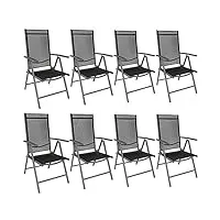 tectake® lot de 8 chaises de jardin pliantes avec accoudoirs chaises d´extérieur avec cadre en aluminium, dossier haut réglable 7 positions, résistante intempéries, pour salon de jardin exterieur