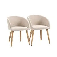 homcom chaises de visiteur design scandinave - lot de 2 chaises - pieds inclinés effilés bois caoutchouc - assise dossier accoudoirs ergonomiques aspect lin beige