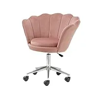 baroni home fauteuil rembourré avec roues argentées en velours, chaise de bureau à roulettes, fauteuil de bureau réglable, raffiné et confortable, rose poudré, 69x71x84 cm