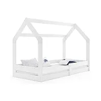 interbeds lit enfant cabane maison one - 160x80 - bois massif de pin avec matelas et sommier (white)