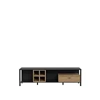 forte high rock meuble tv bas droit avec 1 tiroir en bois 181,3 x 49,9 x 40,2 cm, d'ingénierie métal plastique, noir/chêne riviera, 181,3 x 49,9 x 40,2 cm