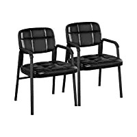 yaheetech fauteille salon chaises de visiteur siège rembourré en smilicuir fauteuil d'accueil visiteur pour bureau/salle d'attente 58 x 58 x 86cm charge 135 kg noir