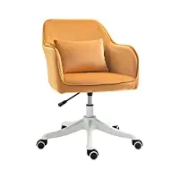 homcom chaise de bureau velours fauteuil bureau massant coussin lombaire intégré hauteur réglable pivotante 360° jaune