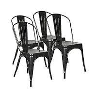 supfine lot de 4 chaise de salle à manger industrielle vintage avec dossier hauteur d'assise 44cm, chaises empilables fer pour intérieure et extérieure jardin restaurants à thème (4, noir)