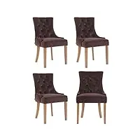 clp lot de 4 chaises de salle a manger aberdeen en velours i rembourrage epais i chaise avec dossier et piétement en bois d'hévéa, couleur:marron, couleur du cadre:antique clair