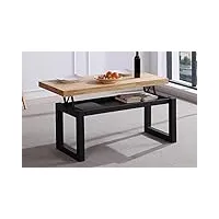 pegane table basse relevable en bois coloris chêne sauvage/pieds noir - longueur 120 x profondeur 60 x hauteur 47 cm
