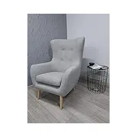 fauteuil tapissé, fauteuil scandinave, fauteuil de relaxation, fauteuil confortable, fauteuil de salon, chambre à coucher, fauteuil avec repose-pieds, chaise, velour gris p92, sens repose-pieds