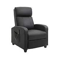 homcom fauteuil de relaxation et massage inclinaison dossier repose-pied réglable revêtement synthétique noir